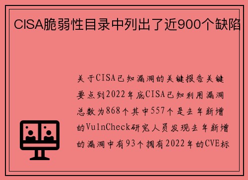 CISA脆弱性目录中列出了近900个缺陷 