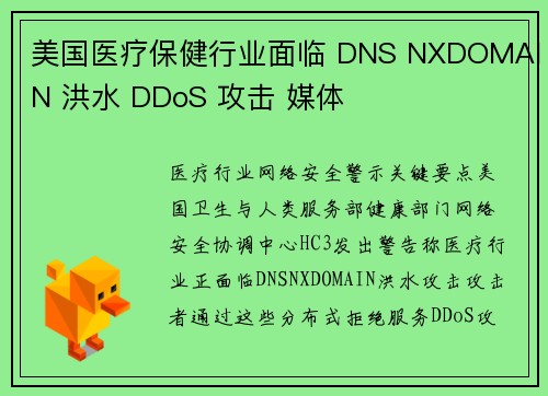 美国医疗保健行业面临 DNS NXDOMAIN 洪水 DDoS 攻击 媒体