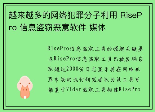 越来越多的网络犯罪分子利用 RisePro 信息盗窃恶意软件 媒体
